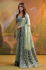 Premium Soft Muga Cotton C Green Saree