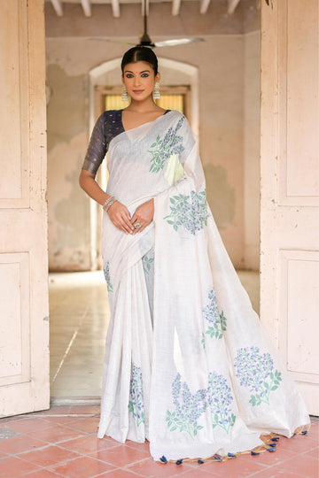 Premium Soft Muga Cotton Blue Saree