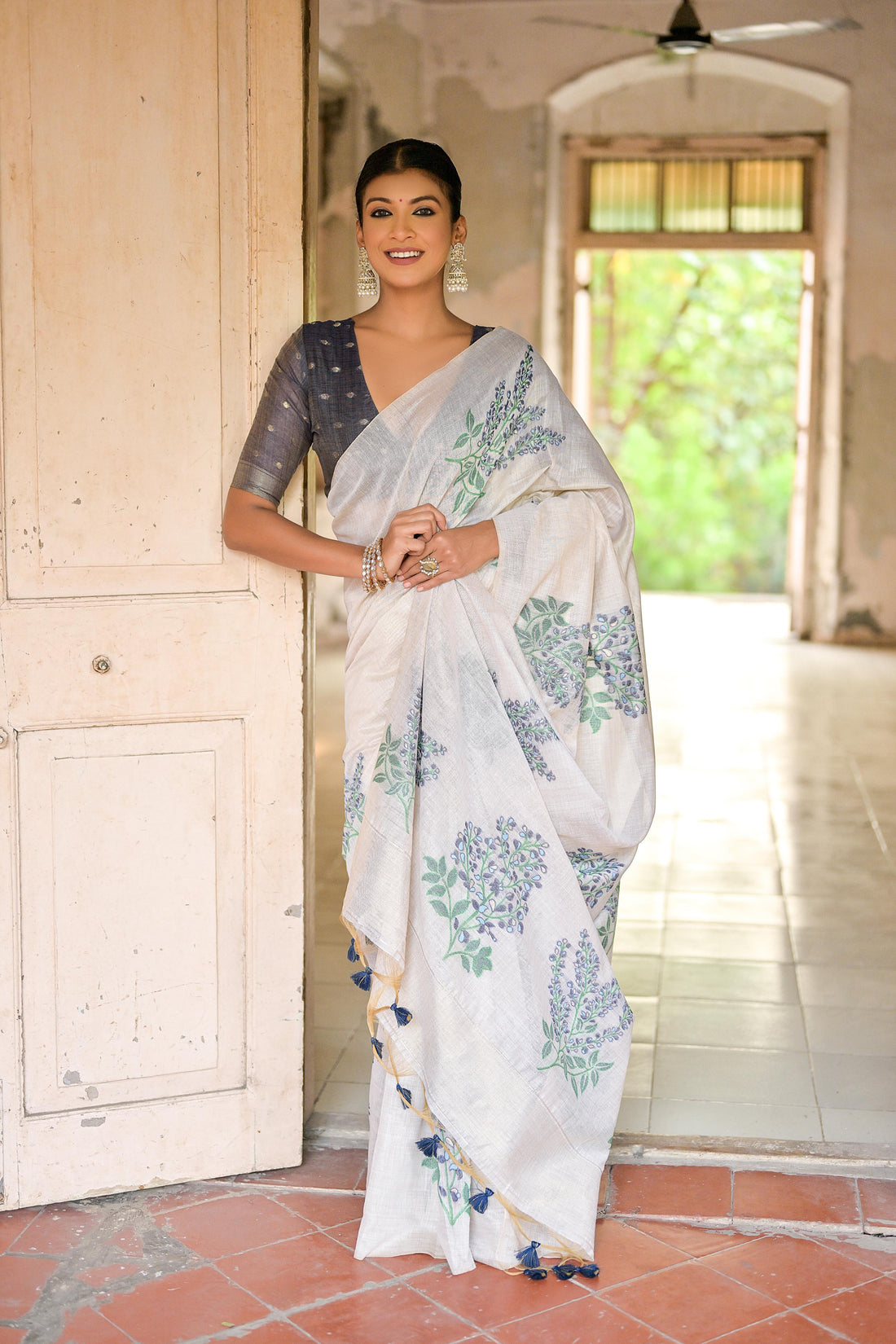 Premium Soft Muga Cotton Blue Saree