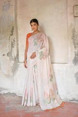 Premium Soft Muga Cotton Orange Saree