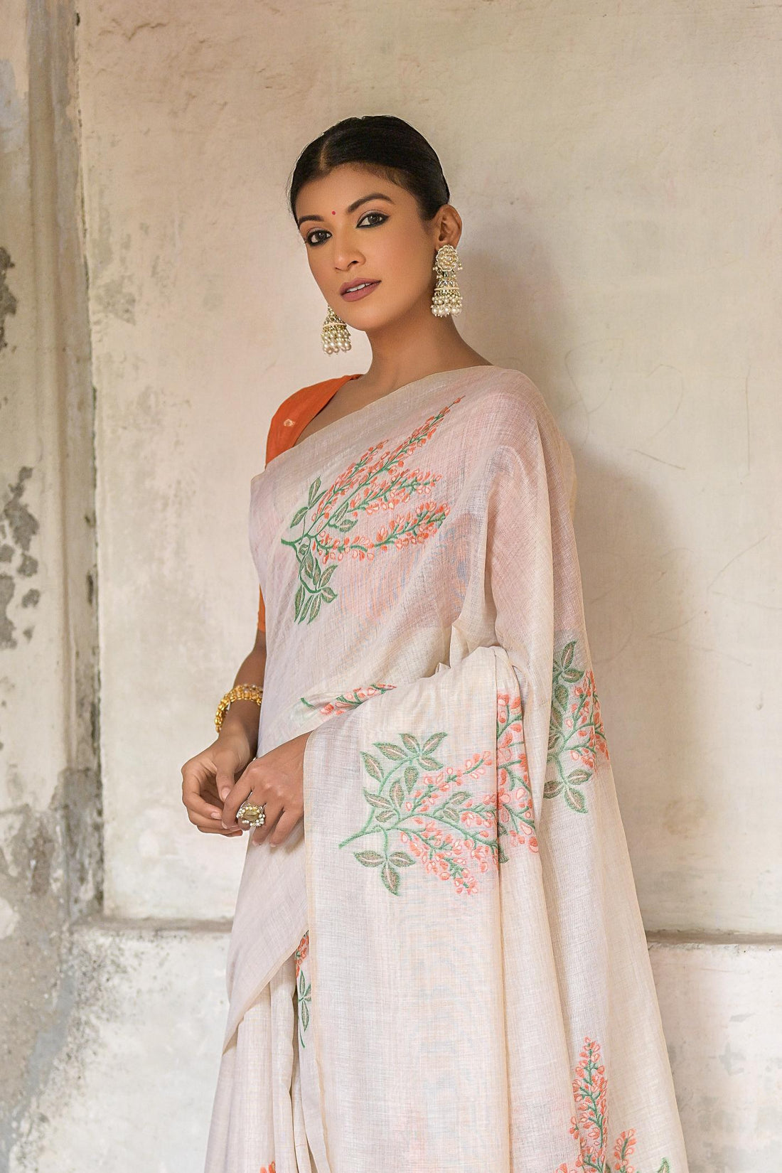Premium Soft Muga Cotton Orange Saree