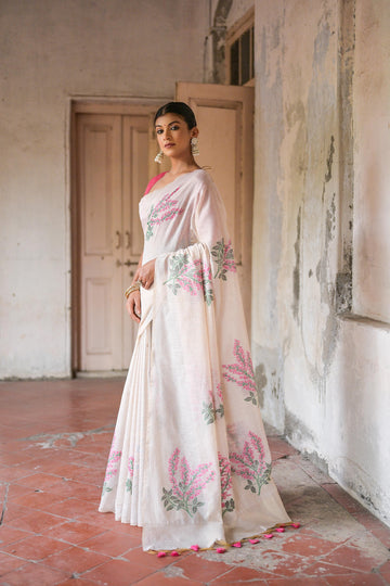Premium Soft Muga Cotton Pink Saree