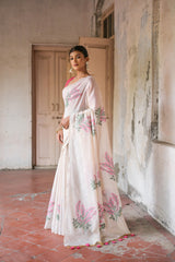 Premium Soft Muga Cotton Pink Saree