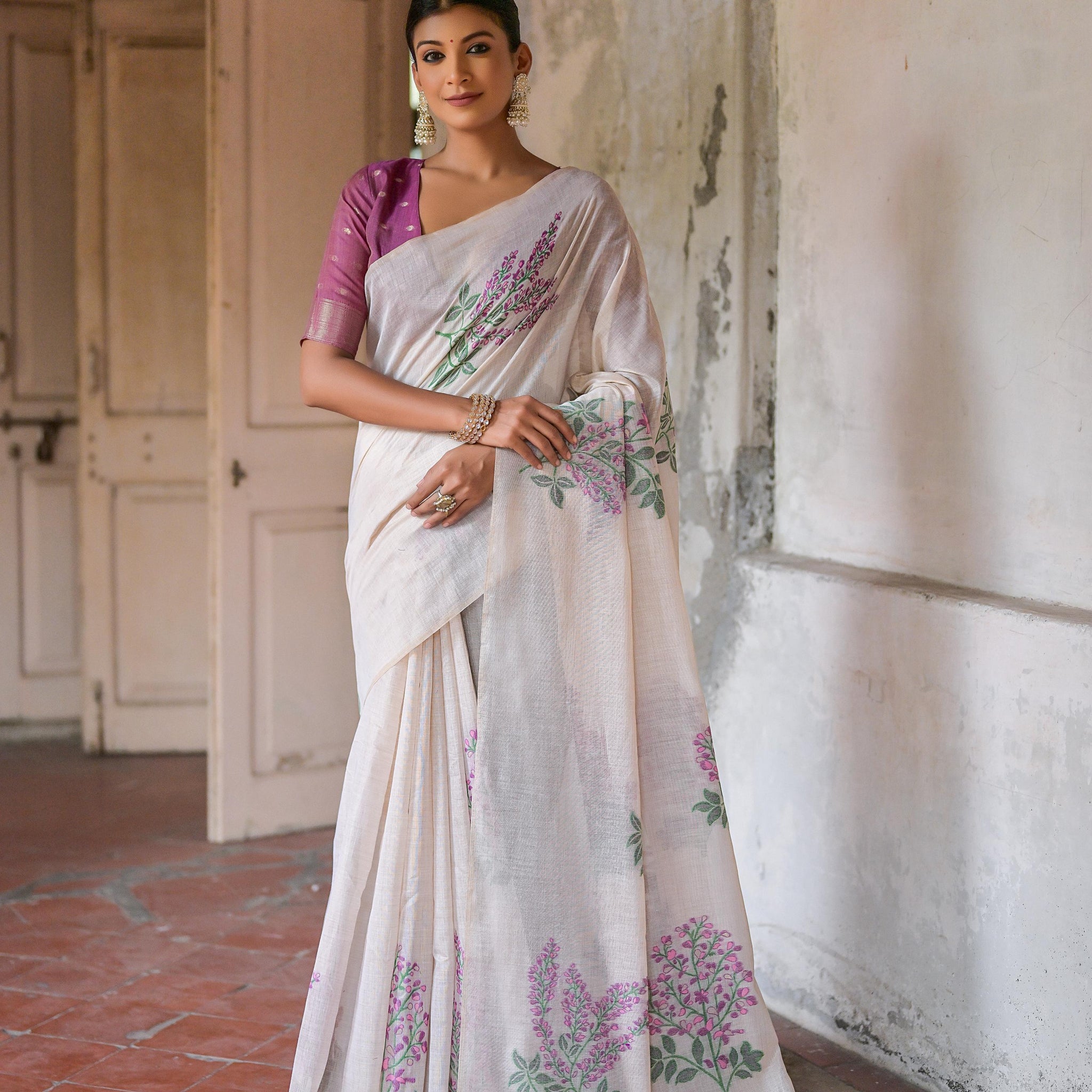 Premium Soft Muga Cotton Wine Saree