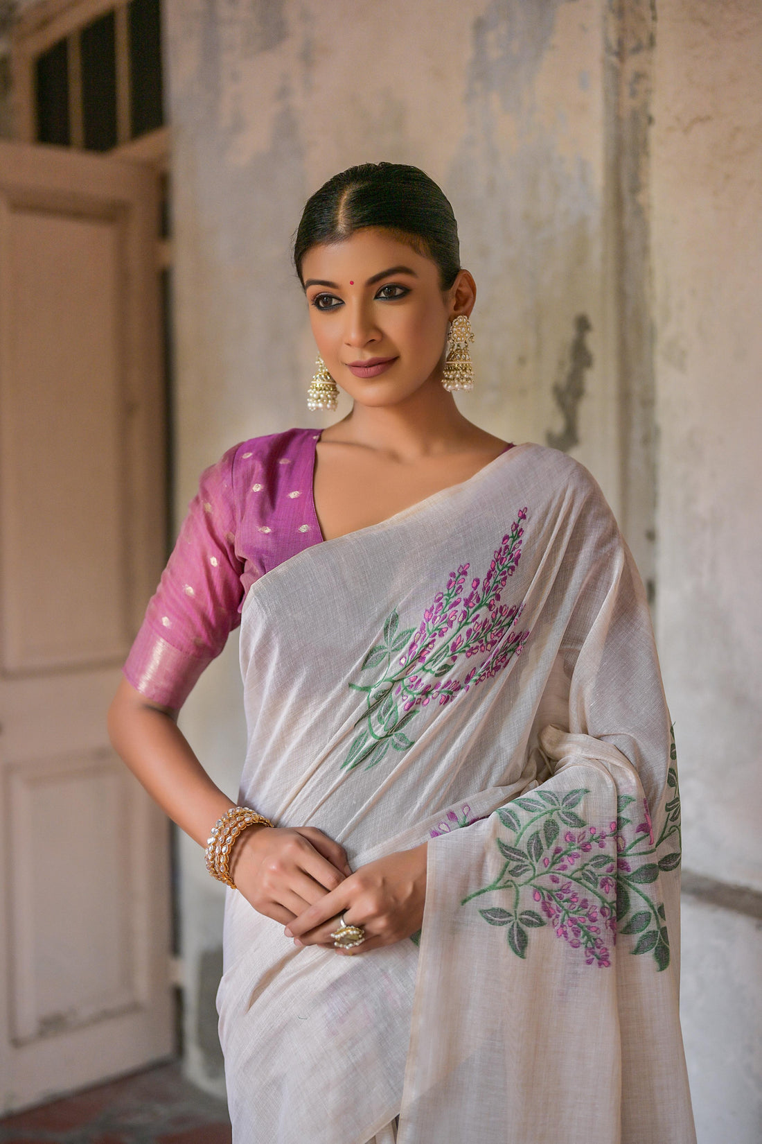 Premium Soft Muga Cotton Wine Saree
