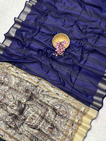 Soft Khadi Raw Silk Blue Saree