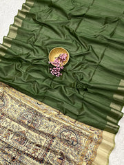 Soft Khadi Raw Silk Green Saree