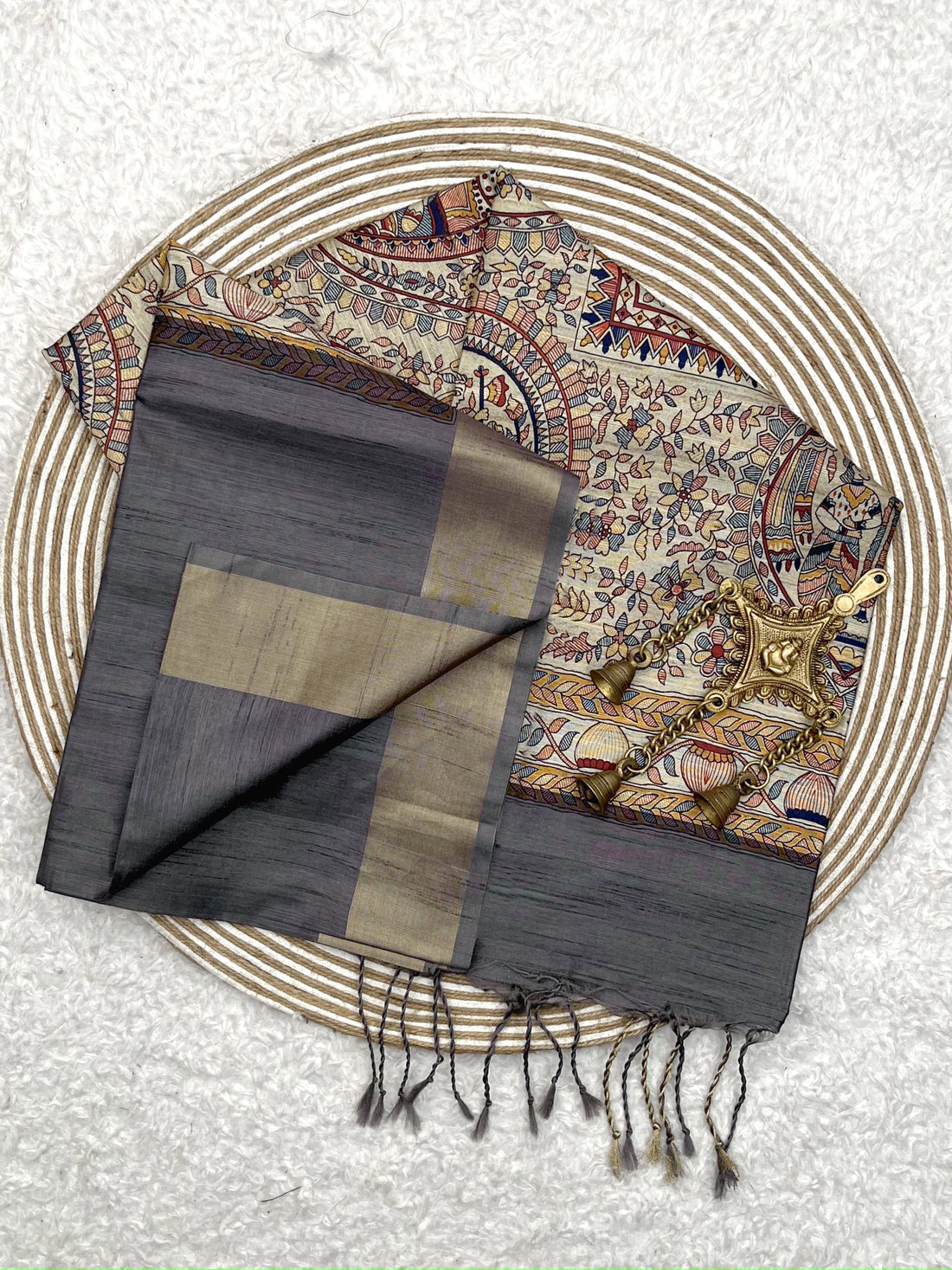 Soft Khadi Raw Silk Gray Saree