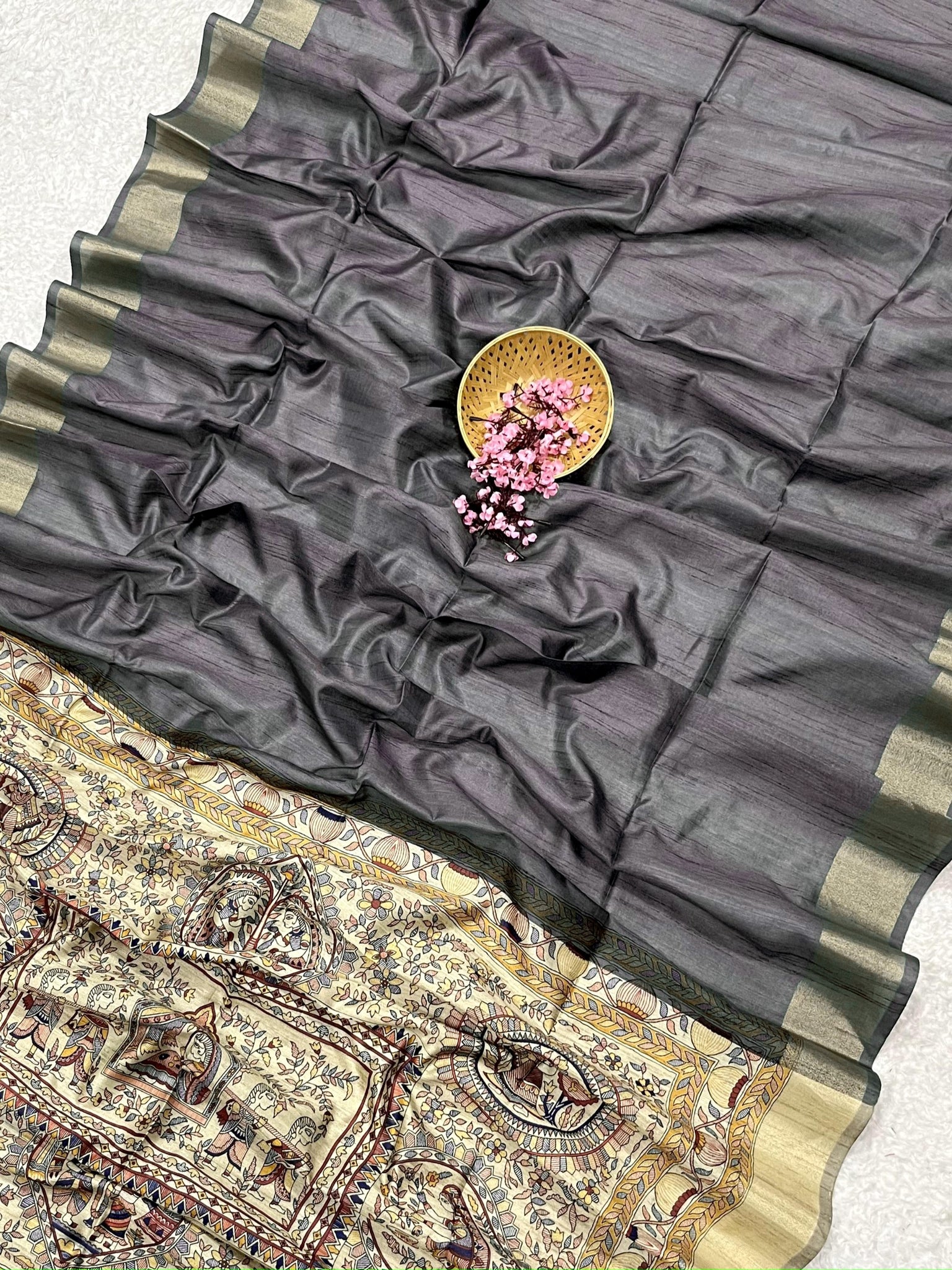 Soft Khadi Raw Silk Gray Saree