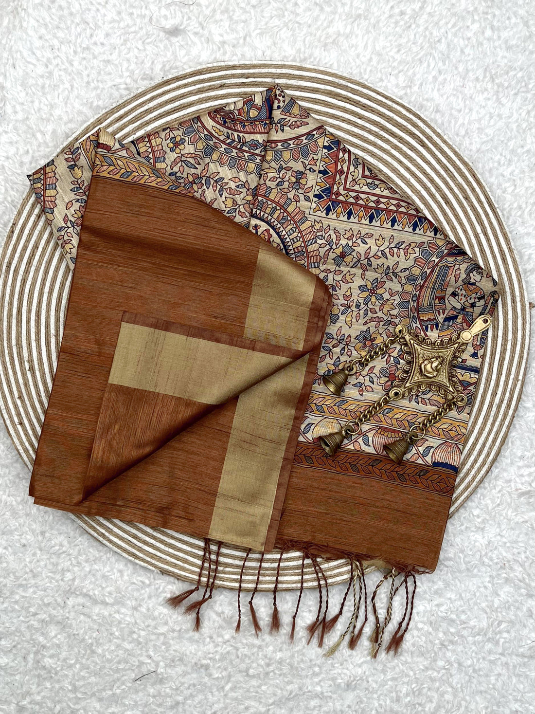 Soft Khadi Raw Silk Brown Saree