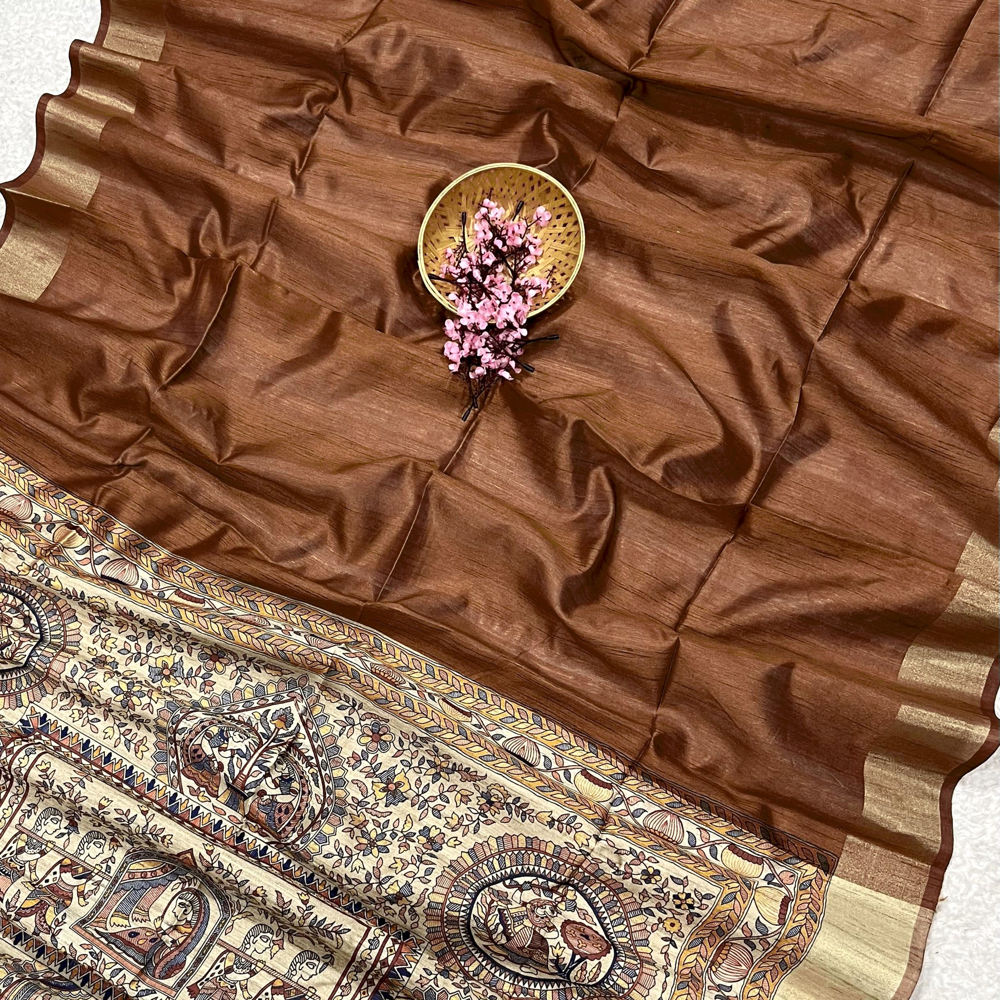 Soft Khadi Raw Silk Brown Saree
