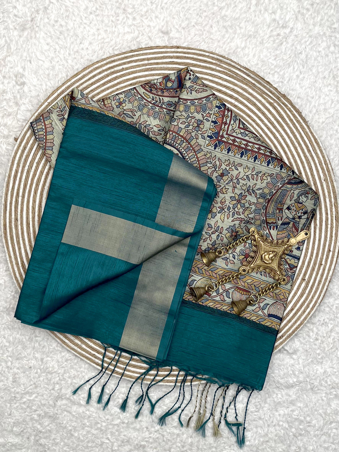 Soft Khadi Raw Silk Ocean Green Saree