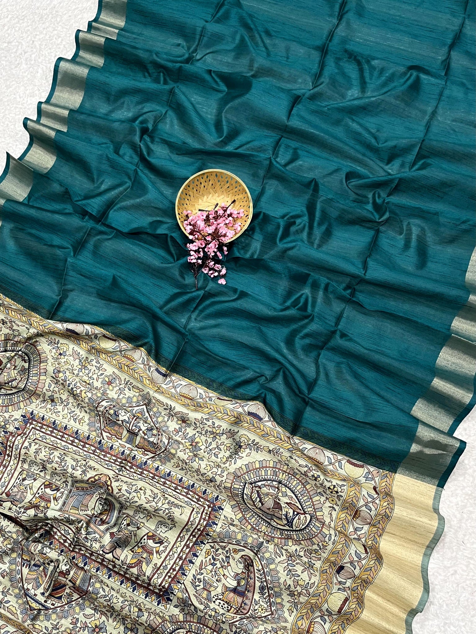 Soft Khadi Raw Silk Ocean Green Saree