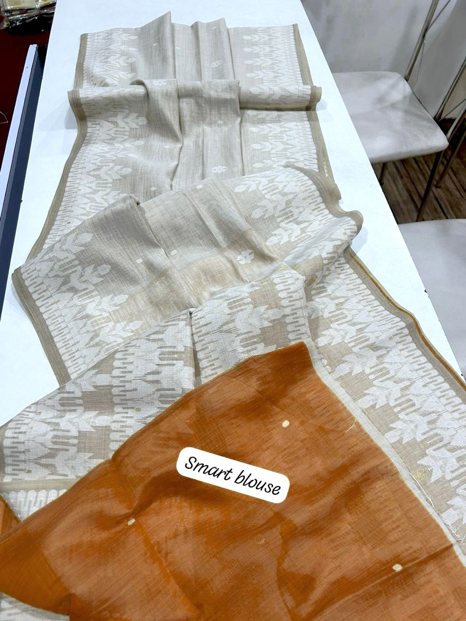 Premium Soft Muga Cotton Dull Brown-orange Saree