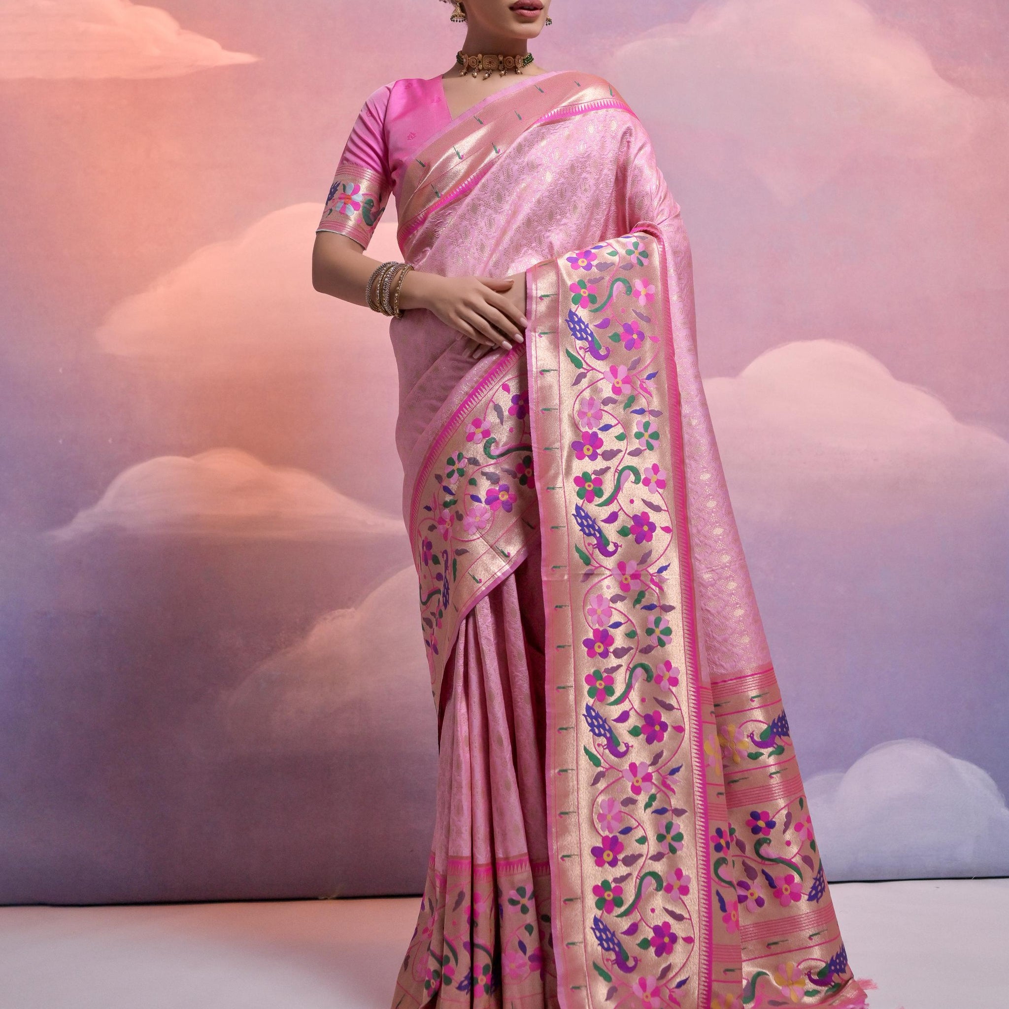 Soft Banarasi Silk Pink  Saree