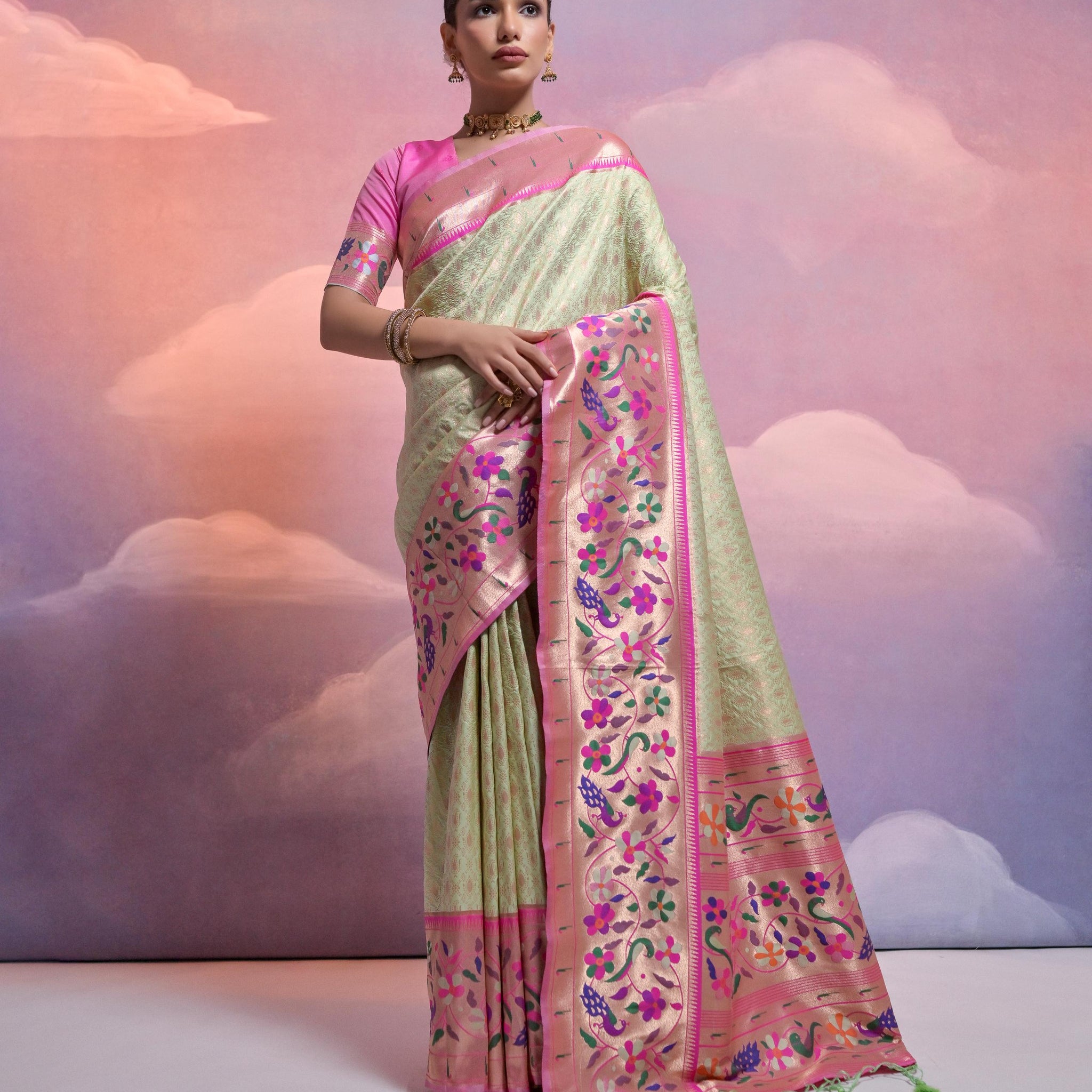 Soft Banarasi Silk Pista Saree