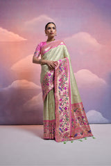 Soft Banarasi Silk Pista Saree