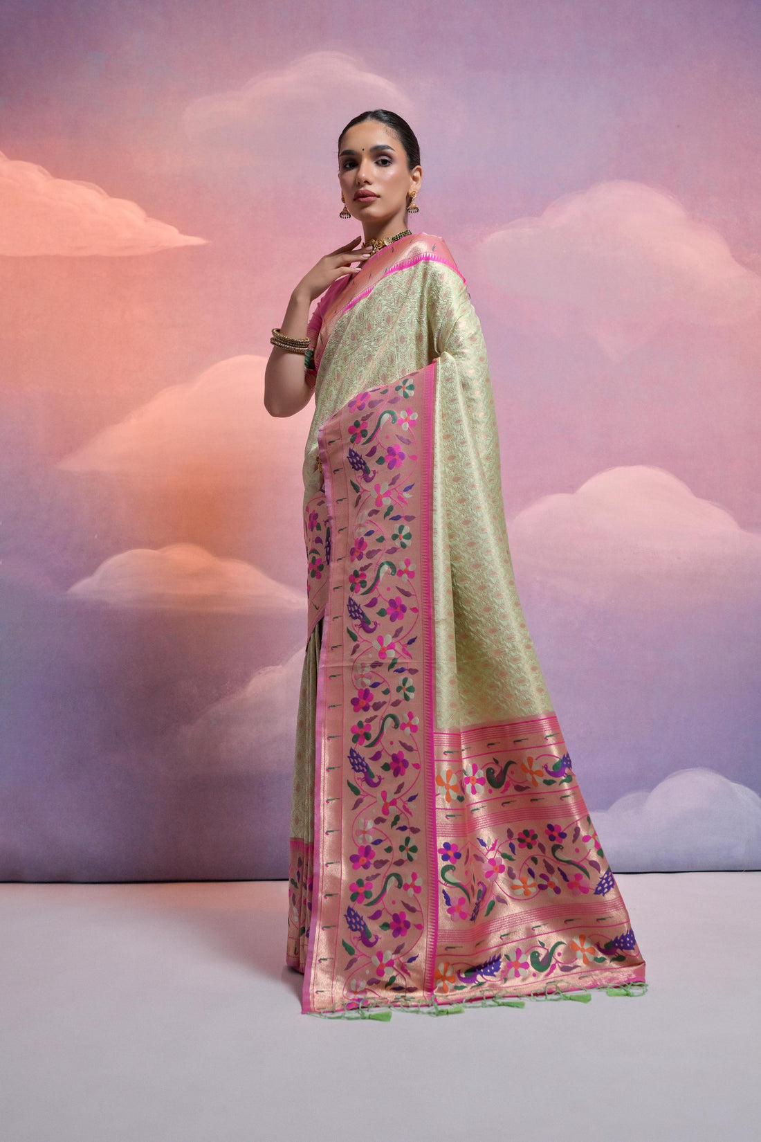 Soft Banarasi Silk Pista Saree
