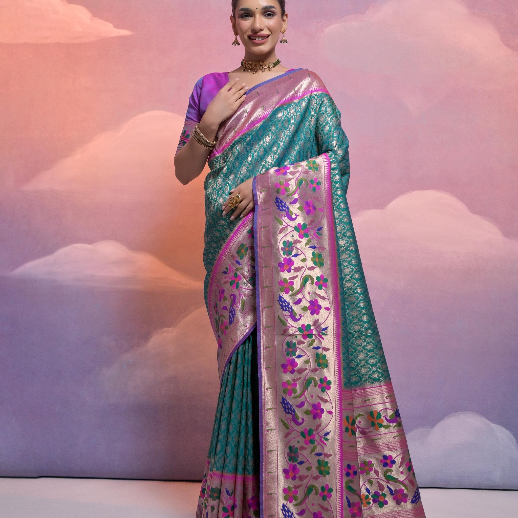 Soft Banarasi Silk Rama Saree