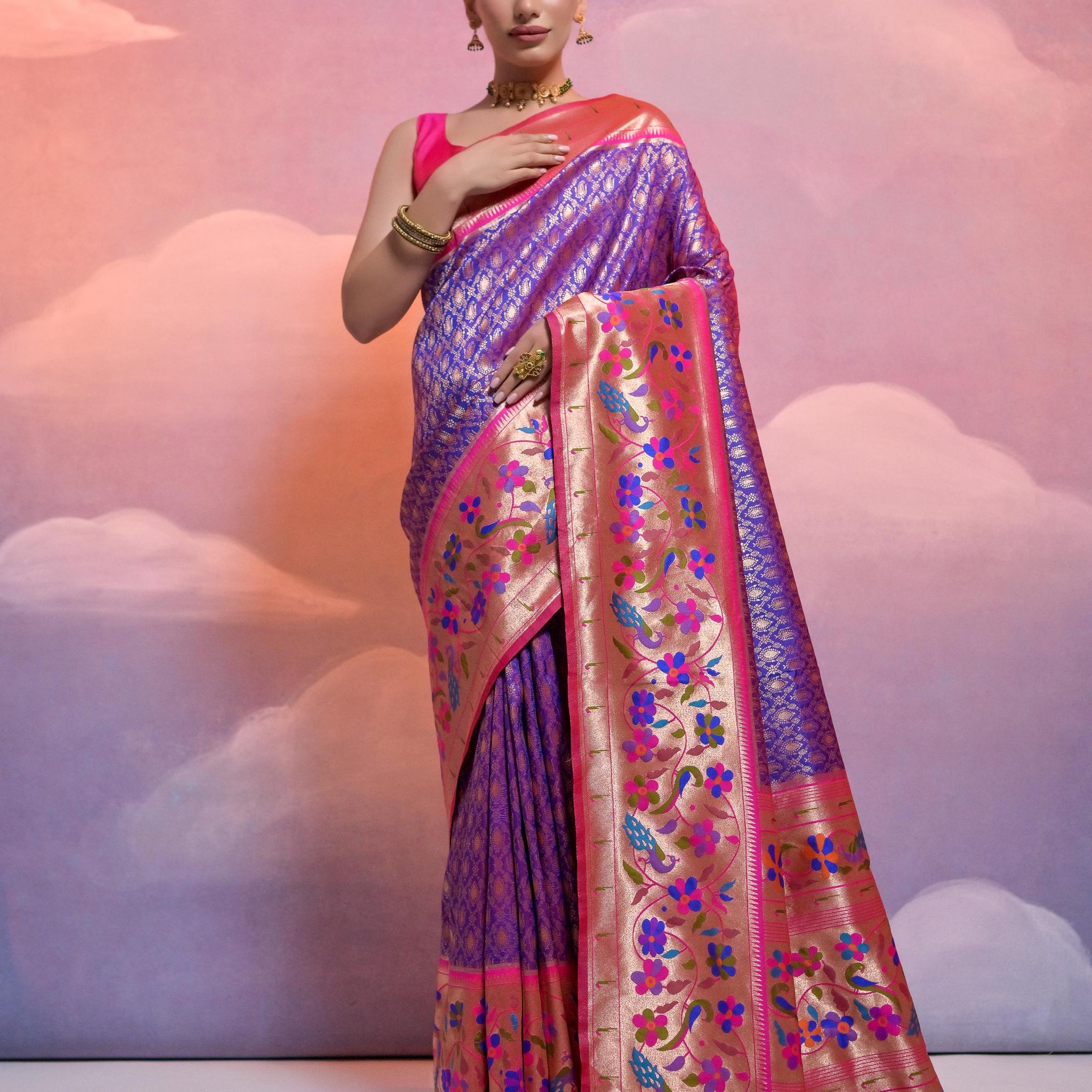 Soft Banarsi Silk Paithani Royal Blue Saree