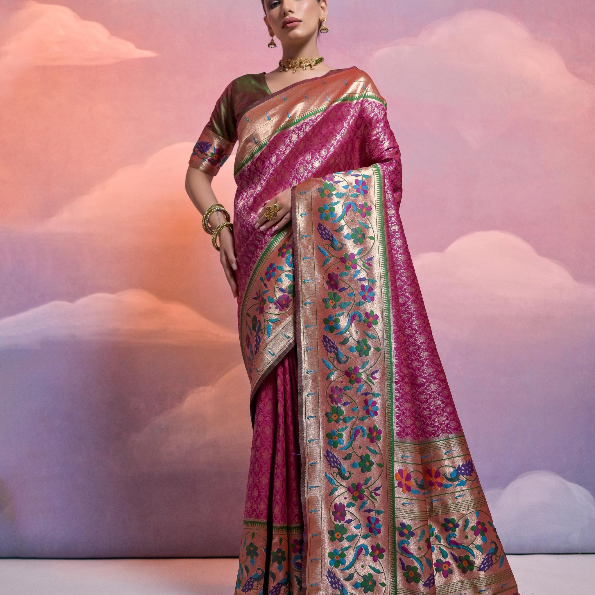 Soft Banarasi Silk Wine Saree
