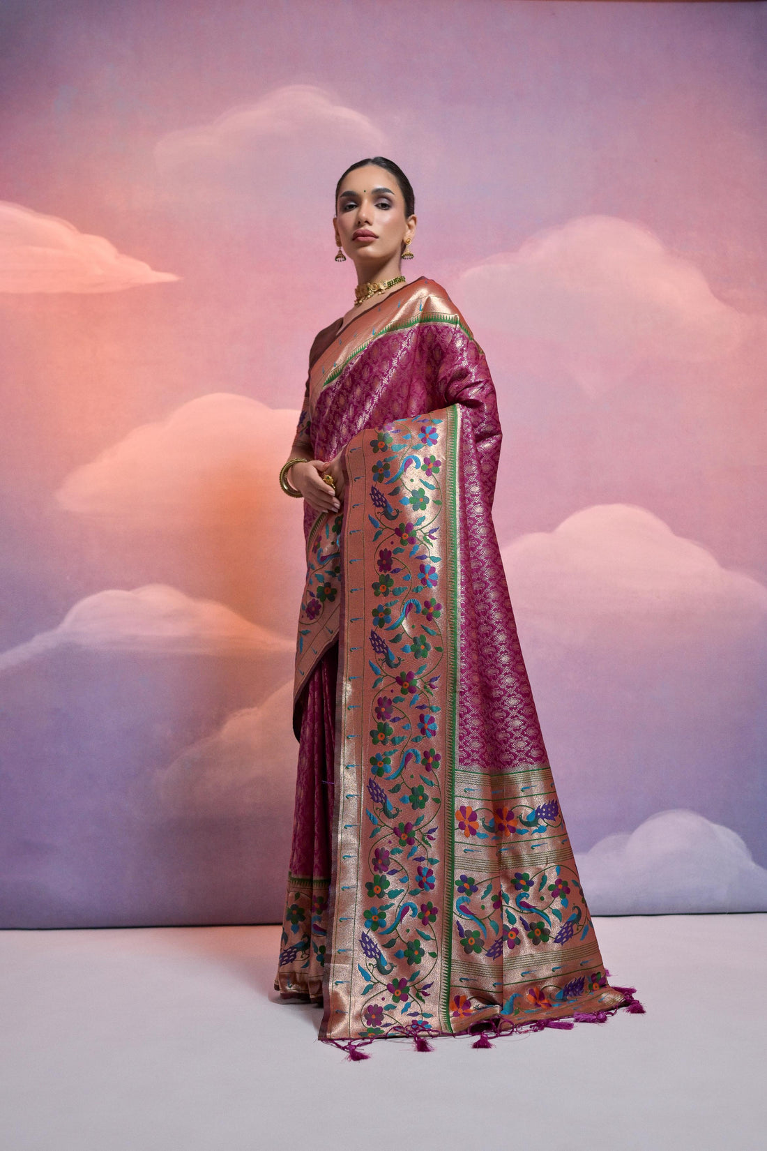 Soft Banarasi Silk Wine Saree