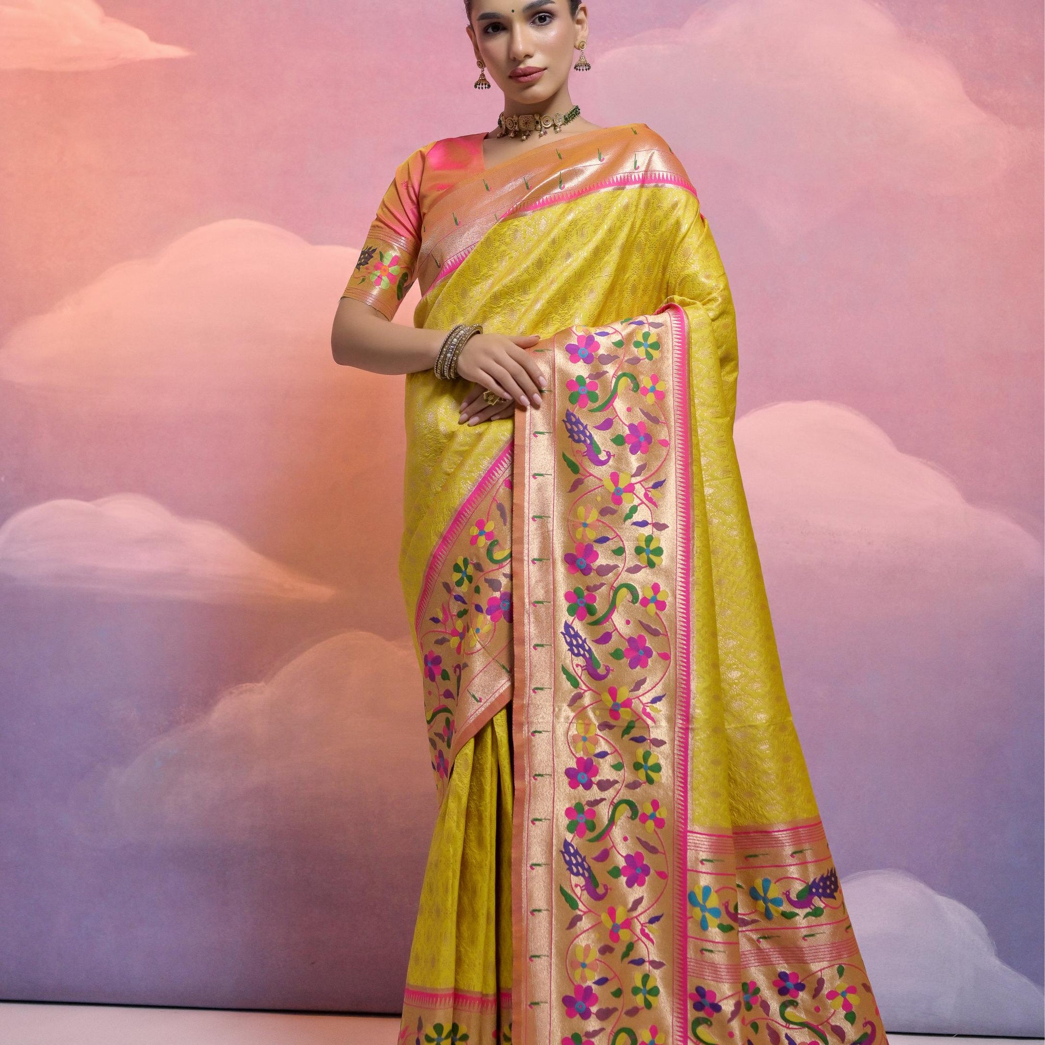 Soft Banarasi Silk Yellow  Saree