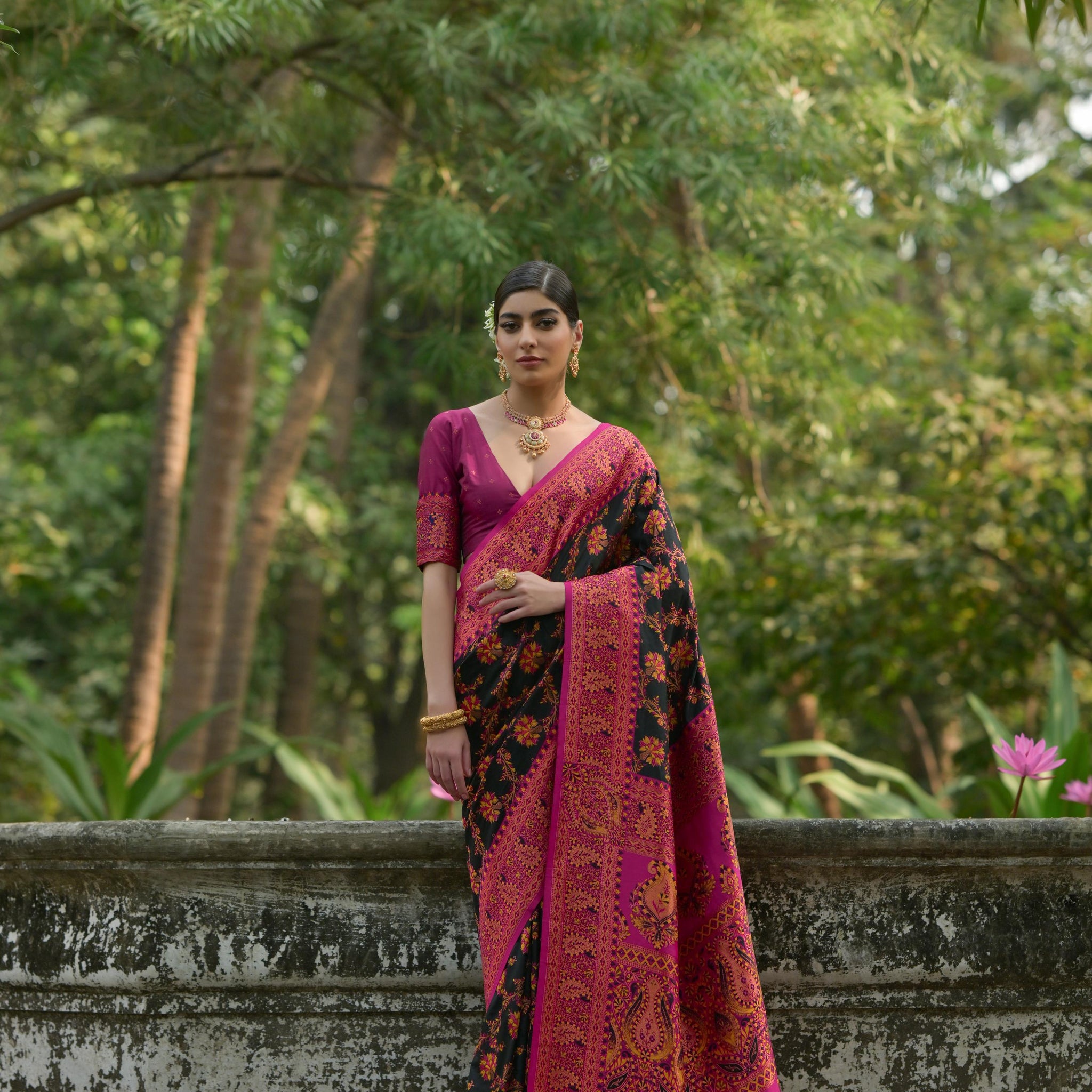Soft Pashmina Silk Black Saree