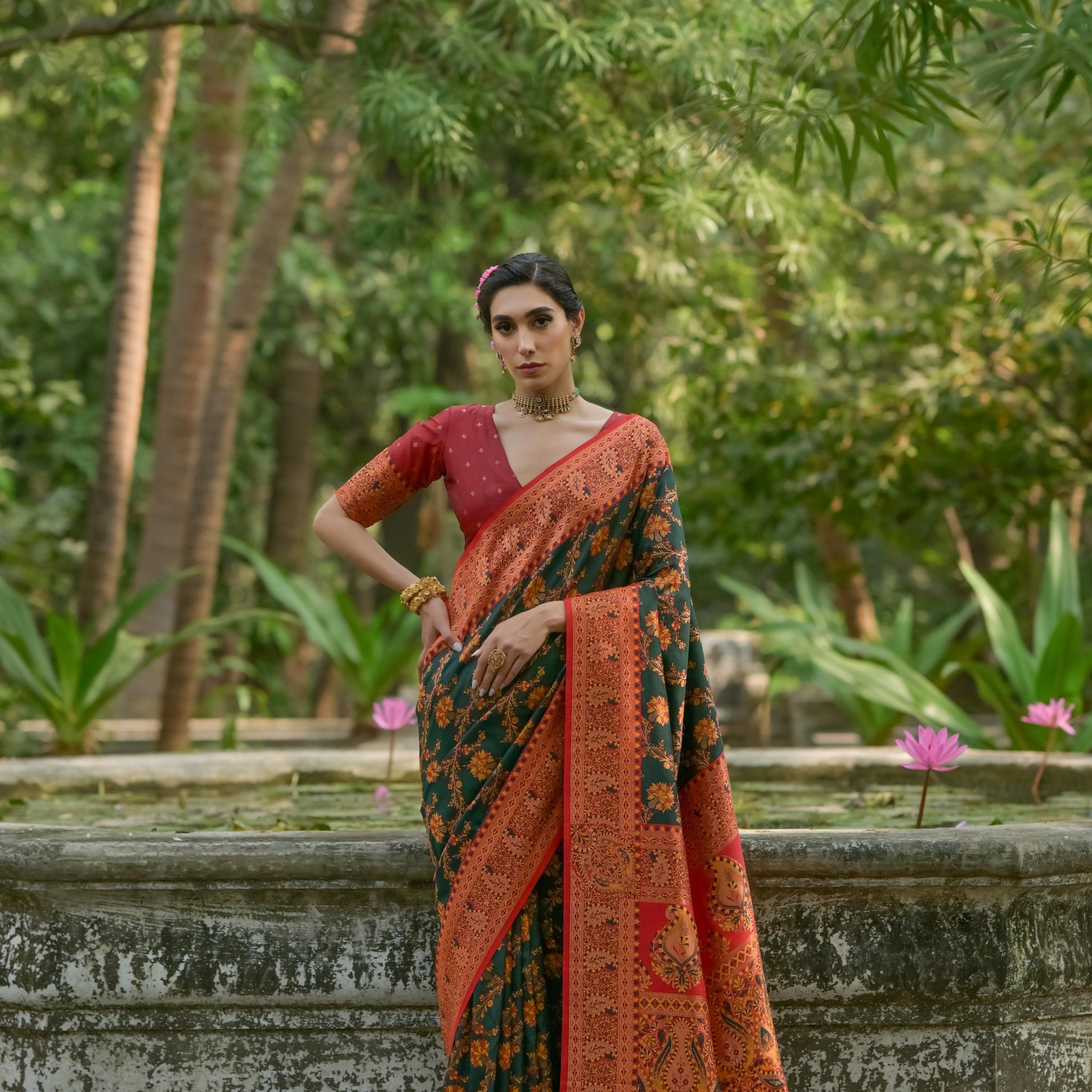 Soft  Pashmina Silk Btg Green Saree