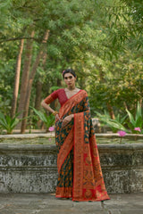 Soft  Pashmina Silk Btg Green Saree