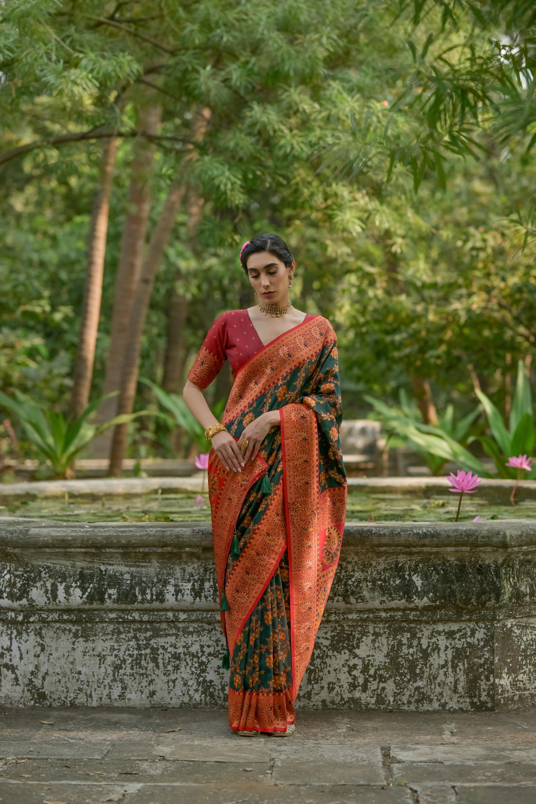Soft  Pashmina Silk Btg Green Saree