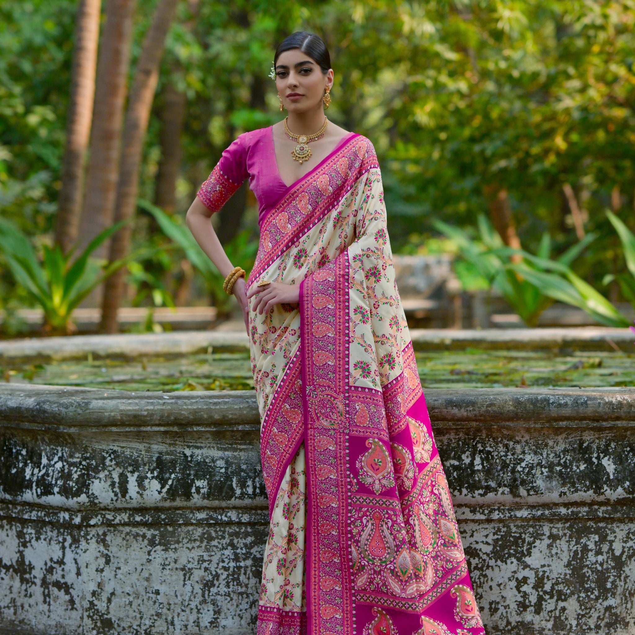 Soft Pashmina Silk Cream Saree