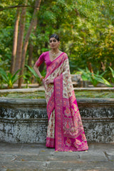 Soft Pashmina Silk Cream Saree
