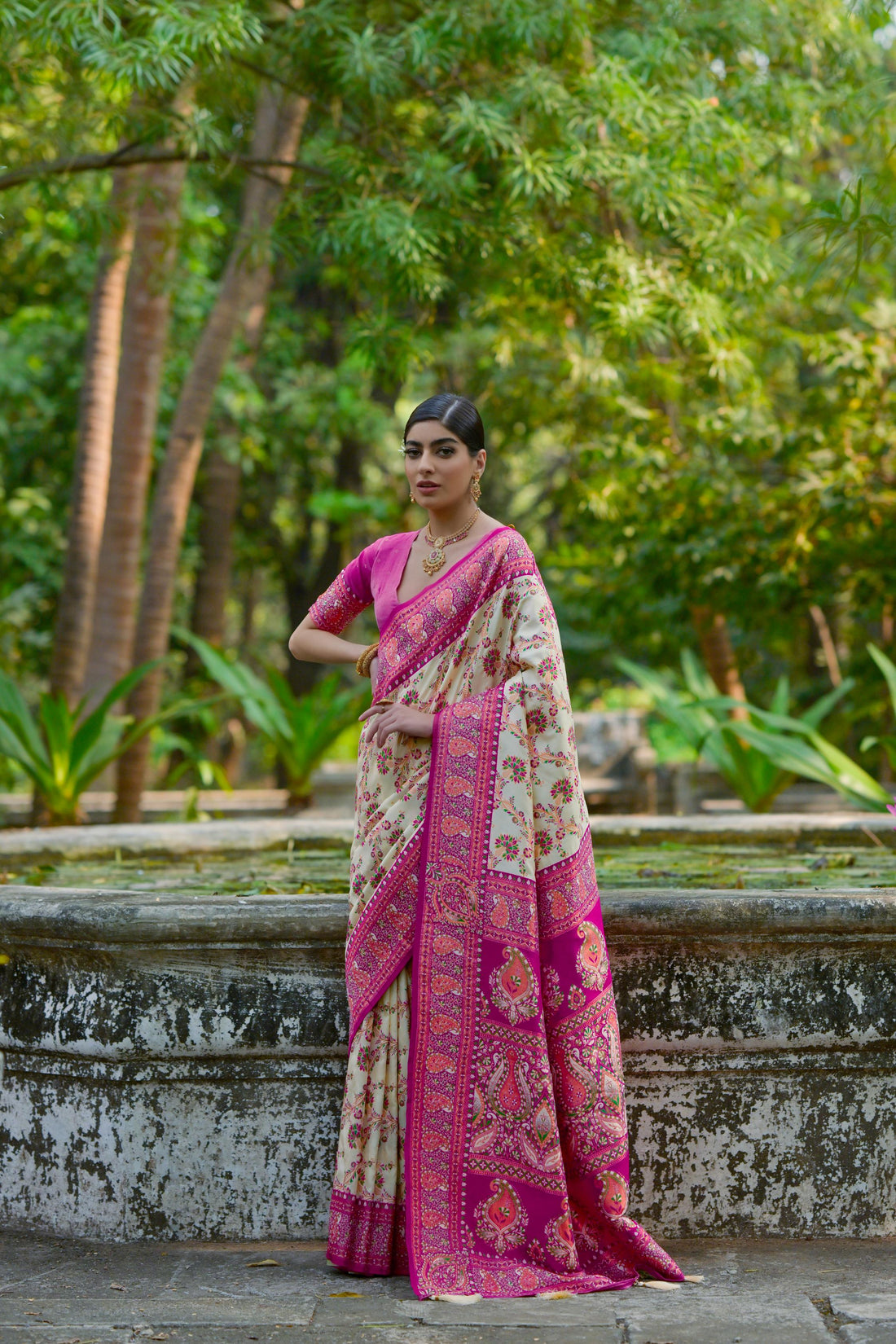 Soft Pashmina Silk Cream Saree