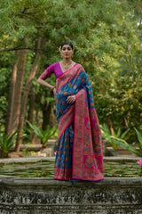 Soft Pashmina Silk Firozi Saree
