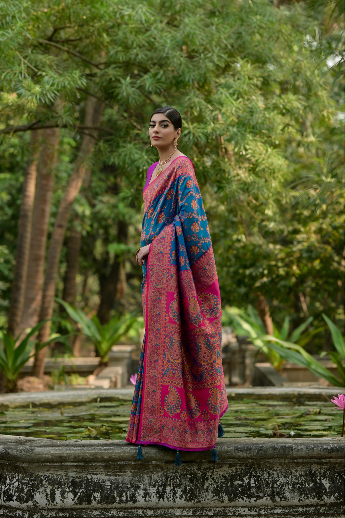 Soft Pashmina Silk Firozi Saree