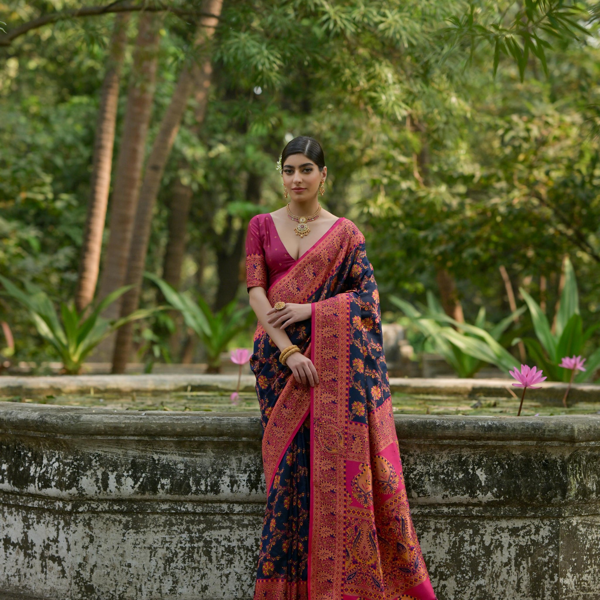 Soft Pashmina Silk Navy Blue Saree