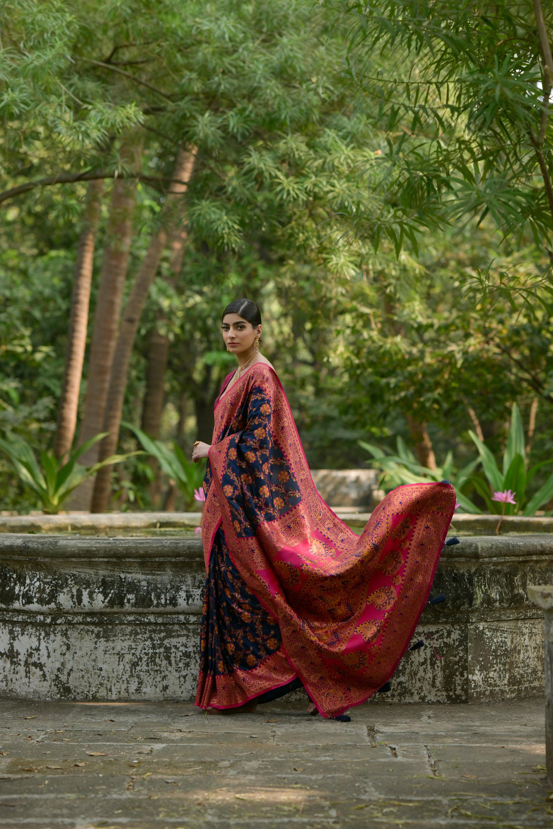 Soft Pashmina Silk Navy Blue Saree