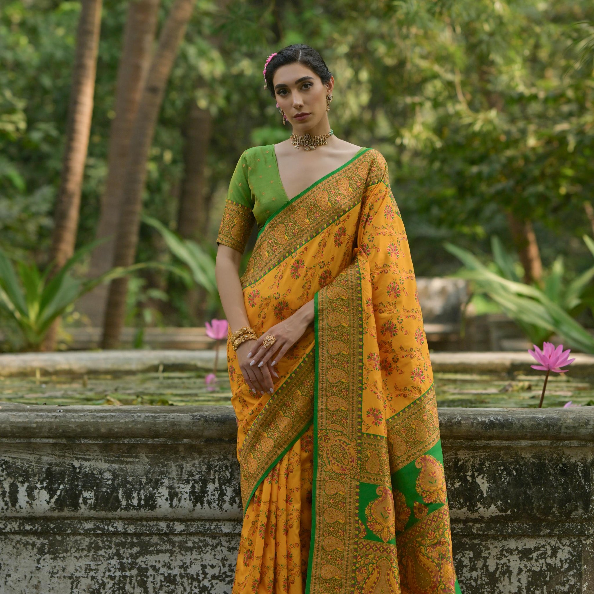 Soft Pashmina Silk Yellow Saree