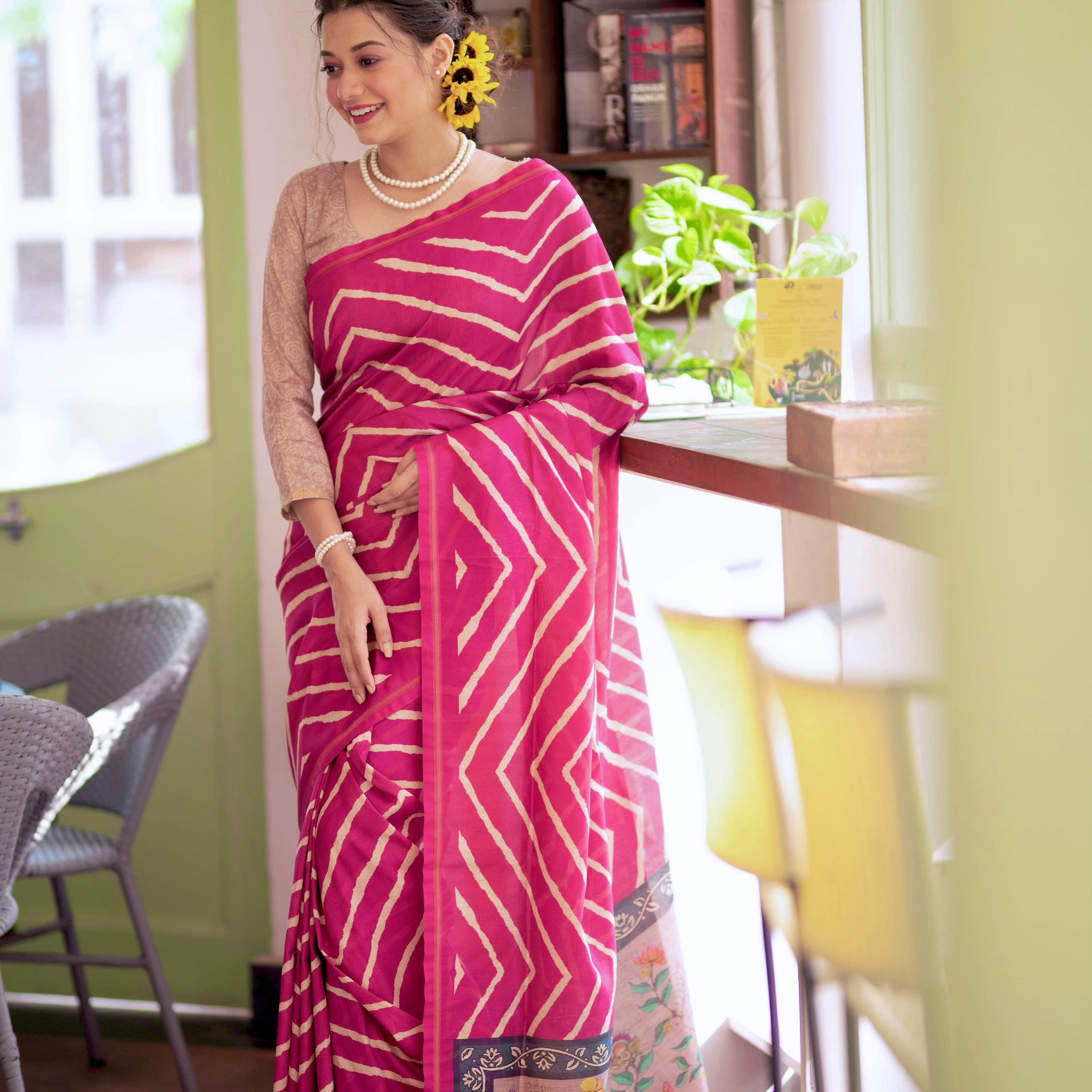 Soft Tussar Silk Wine Saree