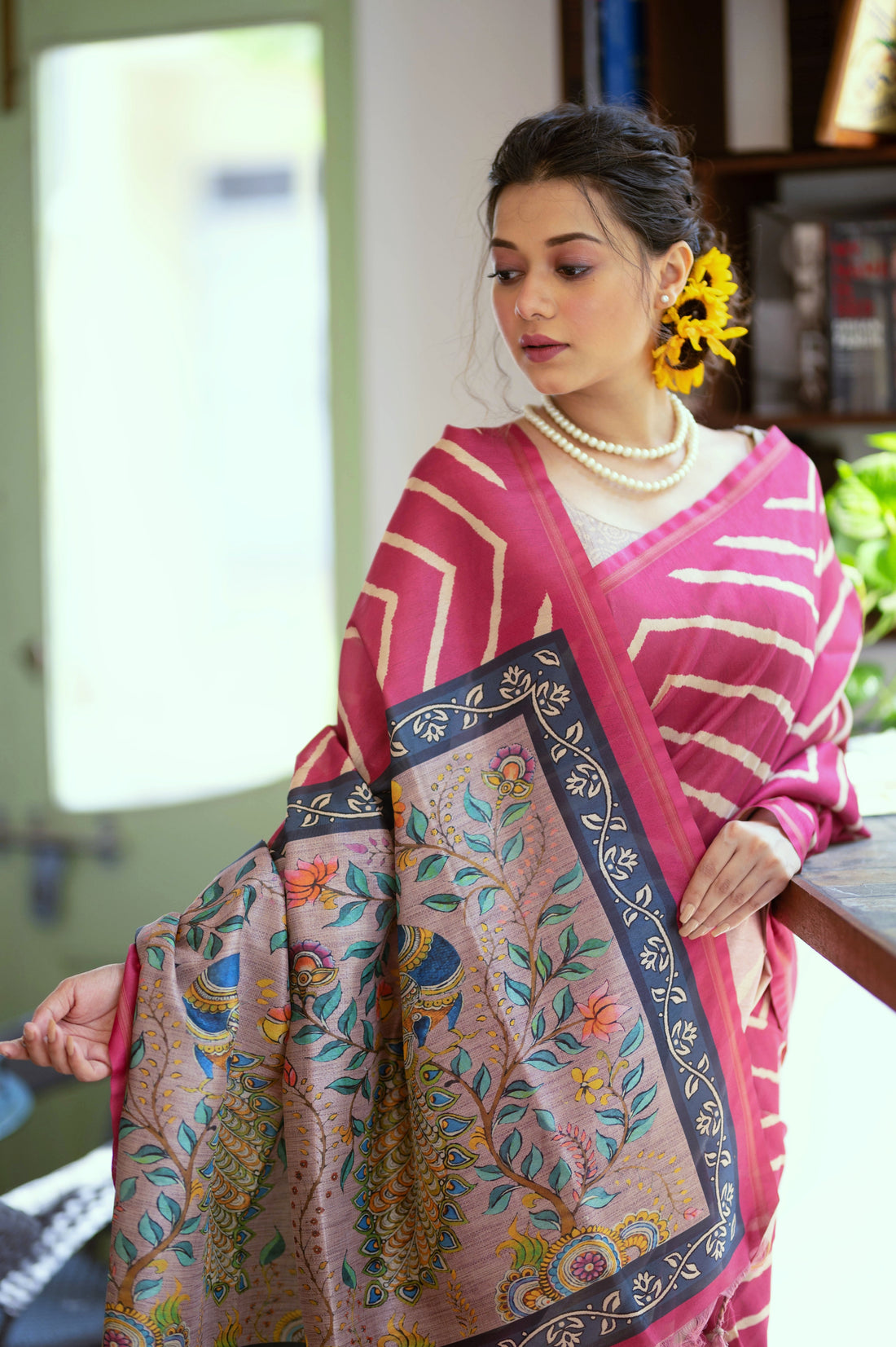 Soft Tussar Silk Wine Saree