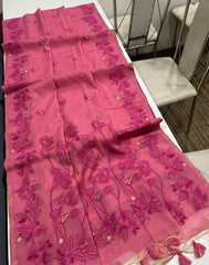 PREMIUM SOFT CHANDERI COTTON  PINK SAREE