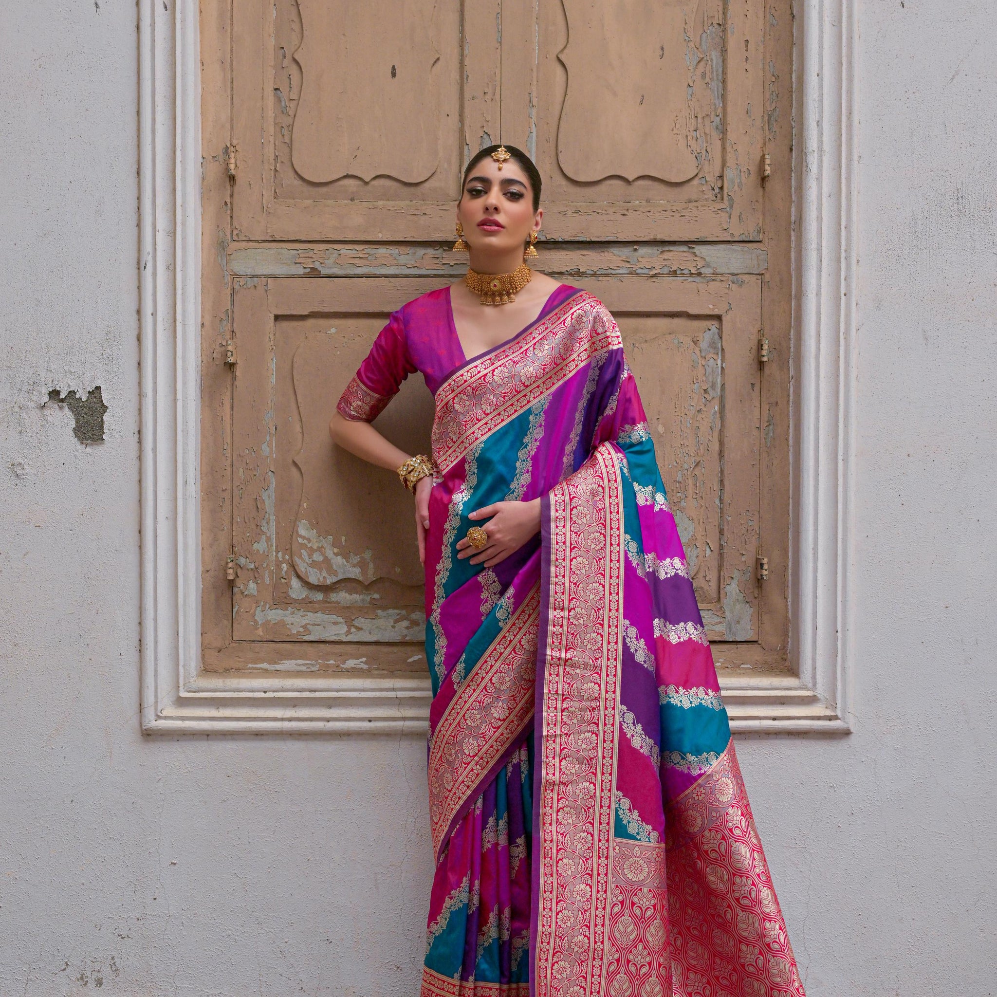 Premium  Woven Soft Banarasi Silk Multi Color