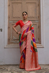 Premium  Woven Soft Banarasi Silk Multi Color