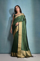 Soft Banarasi Raw Silk Green Saree With Blouse Piece For Women