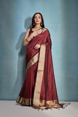 Soft Banarasi Raw Silk Maroon Saree