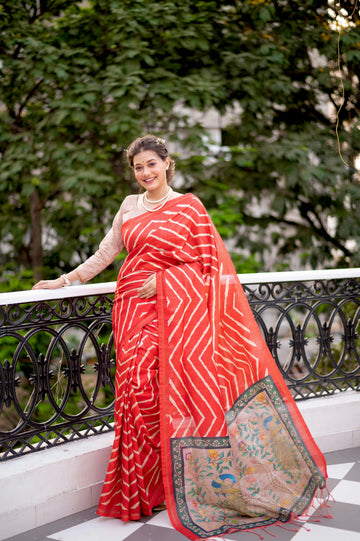 Soft Tussar Silk Red Saree