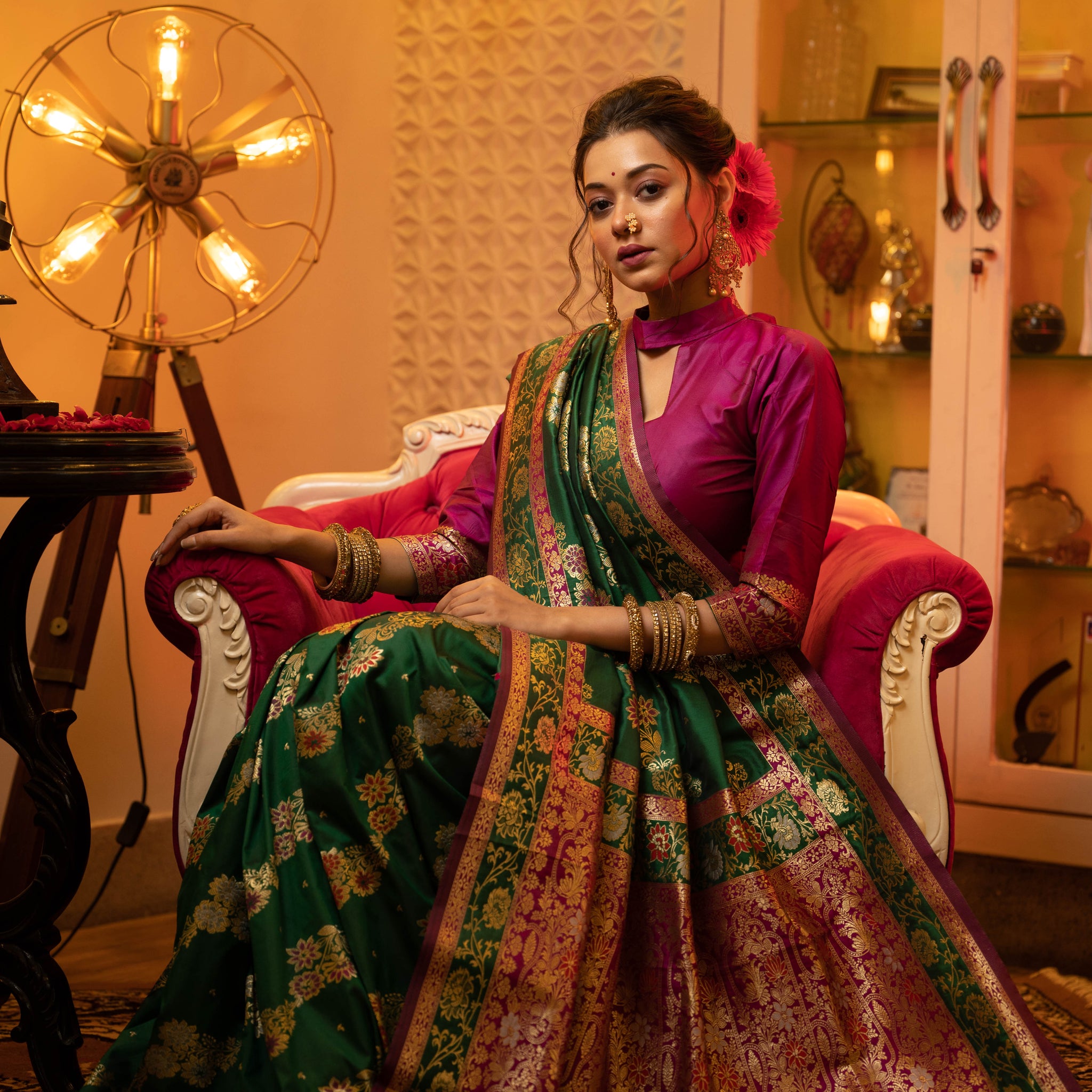 Soft Banarasi Silk Green Saree