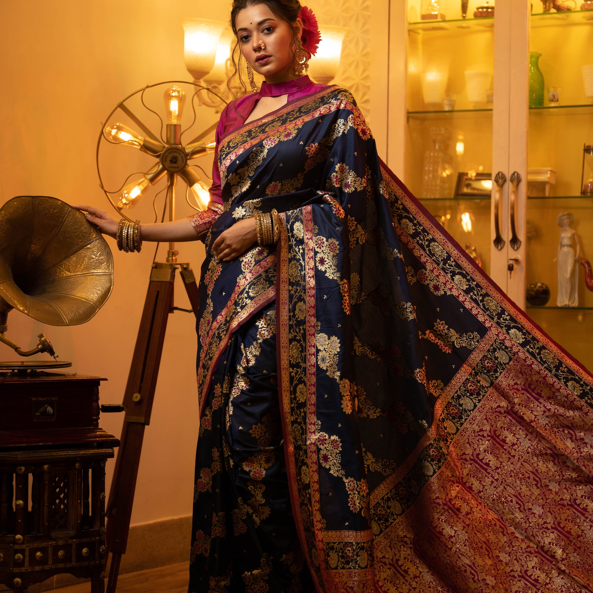 Soft Banarasi Silk Navy Blue Saree