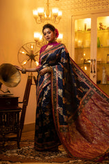Soft Banarasi Silk Navy Blue Saree